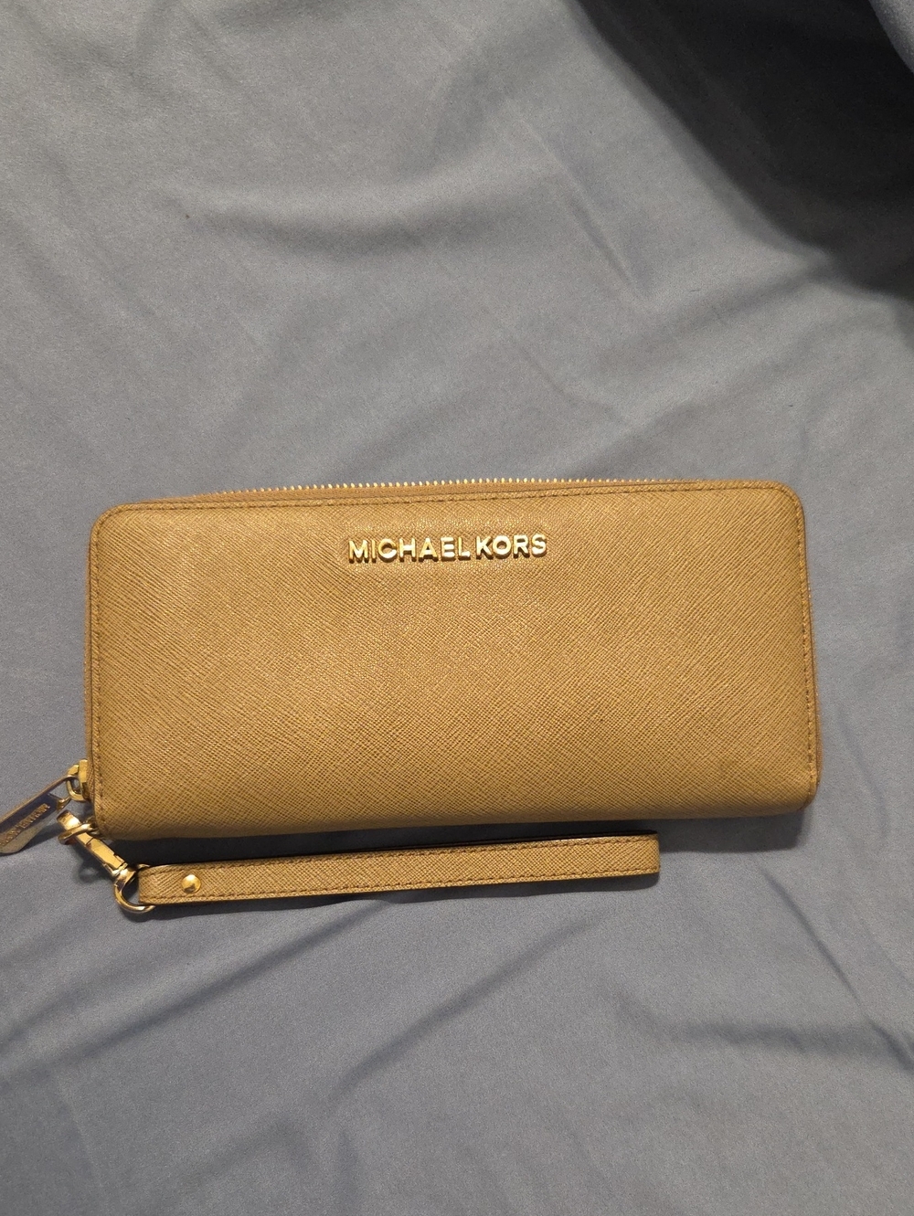 Michael Kors Gold Saffiano Zip Wristlet Wallet